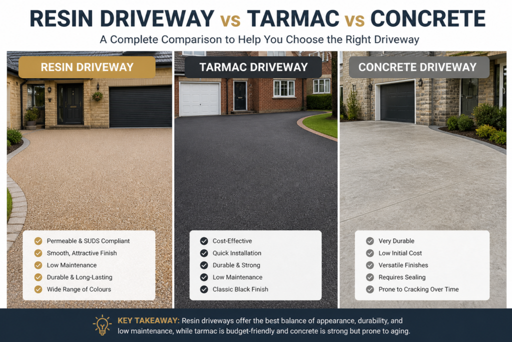 resin driveway vs tarmac vs concrete
