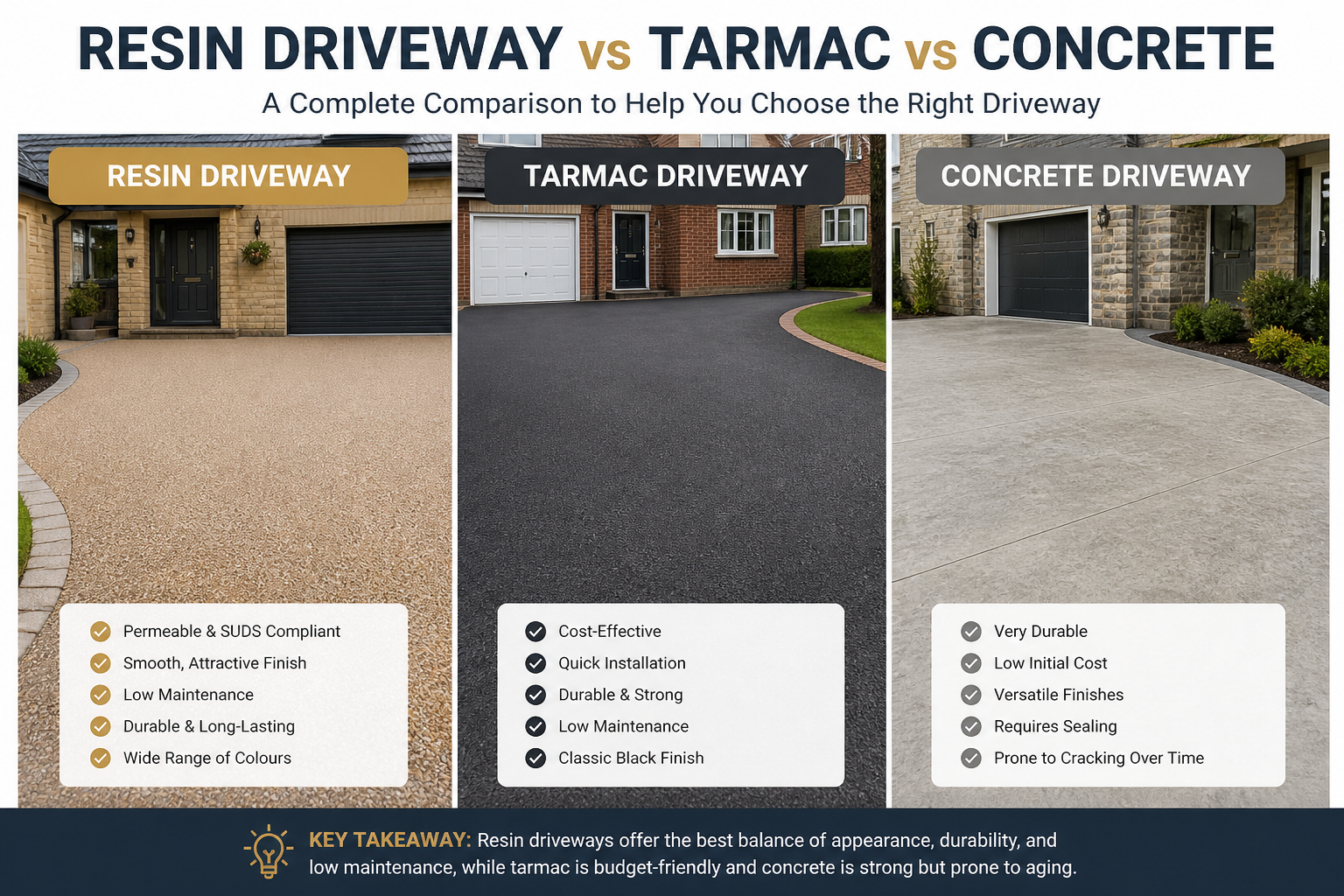 resin driveway vs tarmac vs concrete